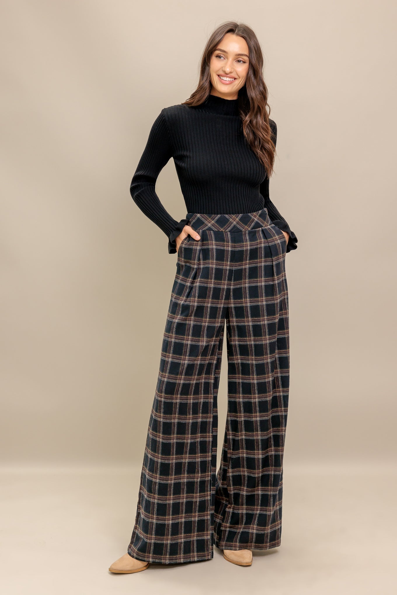 LATTE SUNDAY WOVEN PLAID PANTS Flying Tomato